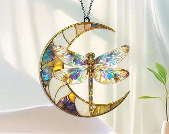 Dragonfly Acrylic Window Hanging, Moon Dragonfly Decor, Dragonfly Suncatcher Hanging, Dragonfly Gift, Dragonfly Nature Lover Gifts