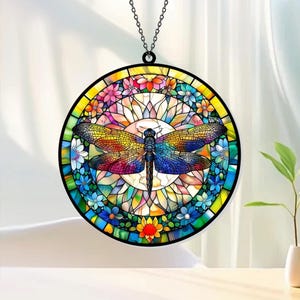 Dragonfly Flower Acrylic Window Hanging, Dragonfly Moon Ornament, Floral Lover Gift, Nature-Inspired Home Decor, Unique Suncatcher