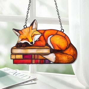 Fox slaapt op boek acryl raam opknoping, Fox Home decor Fox cadeau, kunst aan de muur decoratie, Fox minnaar cadeau, bibliothecaris cadeau, boekenliefhebber cadeau