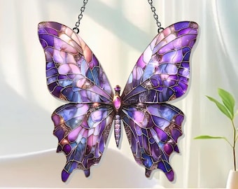 Purple Butterfly Window Hanging, Purple Butterfly Suncatcher, Acrylic Butterfly Art, Garden Decor, Pride Ornament, Gift for Butterfly Lovers