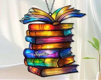 Regenbogen Buch Suncatcher, Faux Buntglas Acryl Dekor, Offenes Buch Fenster Hängen, Buntes Geschenk für Lehrer, Buchliebhaber, B2C Geschenk