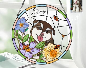 Attrape-soleil en acrylique teinté pour portrait d'animal de compagnie personnalisé, portrait de chien et de chat personnalisé à partir d'une photo, tentures de fenêtre pour animal de compagnie, cadeau commémoratif d'animal de compagnie, cadeaux pour amoureux des animaux de compagnie