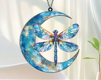 Dragonfly Acrylic Window Hanging, Moon and Nature Suncatcher, Unique Dragonfly Ornament, Gift for Dragonfly Lovers, Outdoor and Indoor Decor