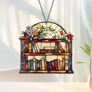 Book Lover Acrylic Window Hanging – Floral Book Suncatcher Decor, Book Club Gift, Bookish Reader Gift, Home Decoration for Book Lovers