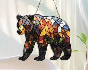 Black Bear Acrylic Window Hanging, Woodland  Window Decor, Nature Lover Gift, Bear Ornament for Mom, Mother's Day Gift Idea, Gift for Her