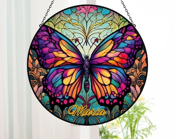 Custom Colourful Butterfly Stained Acrylic Window Hanging,Butterfly Art, Garden Decor, Butterfly Ornament, Unique Gift for Mom Grandma