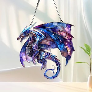 Mystical Purple Dragon Window Hanging,Fantasy Acrylic Art, Dragon Lovers Gift, Gift for Kids, Gift for Dad, Unique Home Decor, Fantasy Gift