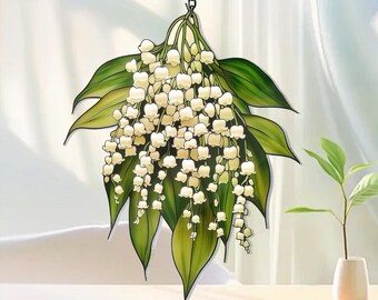 Acchiappasole con mughetto, decorazione per finestre con mughetto, arazzi in acrilico per finestre, decorazione da parete con fiori di giglio per il soggiorno, regalo per gli amanti dei fiori