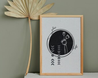 Abstract Poppy Print: Black Ink Botanical Wall Art (Digital Download)