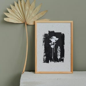 Lino cut botanical print | hand printed, abstract monochrome wall art, black ink print, modern wall art, downloadable wall print, printable