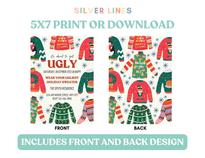 Ugly Sweater Christmas Party Invitation Holiday Party Invite Christmas