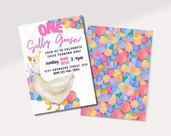 One Silly Goose-Themed Invite | First Birthday Invitation | Baby's First Birthday Digital Template | Editable Invite Template