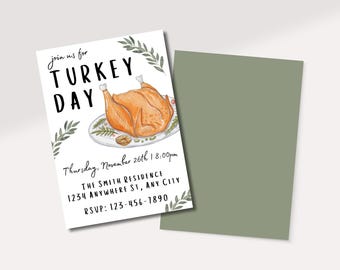 Turkey Day Invitation | Thanksgiving Invite | Friendsgiving Dinner | Holiday Party  Invitation Template | Customizable Digital Download