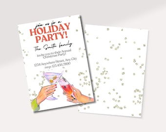 Holiday Party Invitation | Adult Christmas Party | Cheers Holiday Invite | Glitter Invitation | Digital Invitation Template