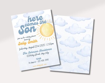 Here Comes The Son Invite | Baby Shower Invite | Baby Boy Shower Invitation | Digital Invitation Template