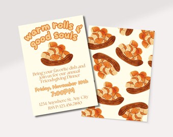 Warm Rolls & Good Souls Invite | Thanksgiving Invitation | Friendsgiving Invitation Template | Customizable Digital Template | Evite