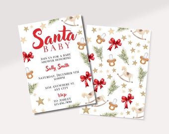 Santa Baby Invite | Baby Shower Invitation | Holiday Themed Invite | Christmas Baby Shower Download | Digital Invitation Template | Coquette