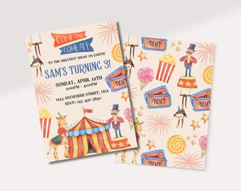 Circus Birthday Invitation | Kids Birthday Party Invite | Circus-Themed Party | Toddler Birthday Digital Template | Editable Invite Template