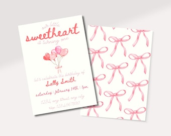 A Little Sweetheart Birthday Invite | Valentines Birthday Invite | 1st Birthday Invite | Girls Birthday Invite | Digital Invitation Template
