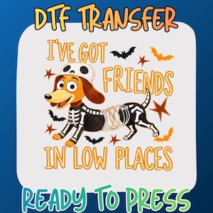 Friends In Low Places DTF Transfer Ready to Press, Slinky Dog Skeleton Halloween Heat Design, Toy Story Dachshund Iron On Decal, Cute Shirt
