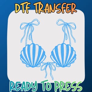 Mermaid Shell Bra DTF Transfer, Seashell Bikini Ready To Press, Cute Blue Sea Costume Heat Print, Ocean Beach Iron On Graphics For Shirt