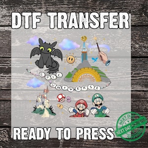 Epic Universe Mario DTF Transfers, Disney DTF Transfer, Mario Bros Ready to Press, Pastel Retro Design, Epic Universe Dtf Press, Mario DTF