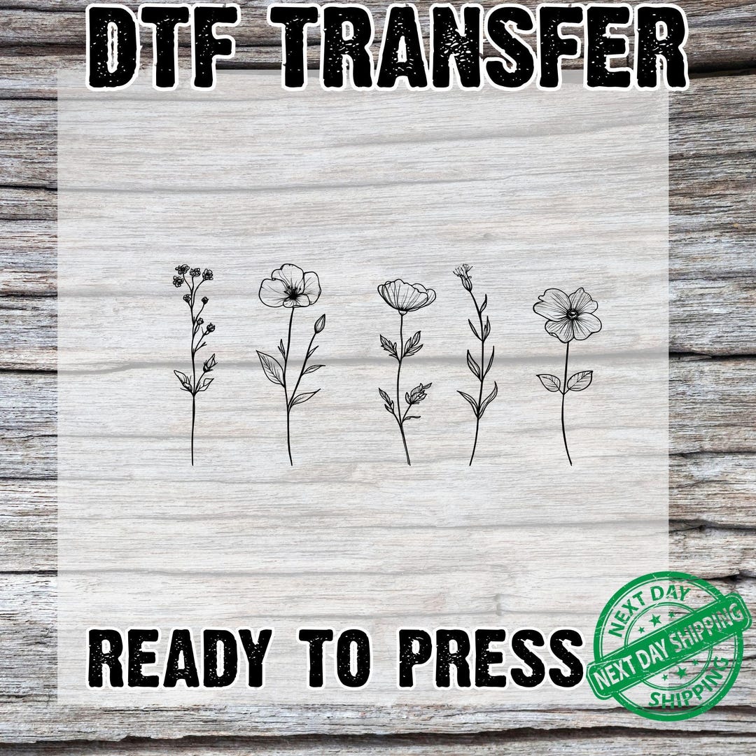 Wildflower DTF Transfer, Ready to Press, Floral Heat Press Decal ...