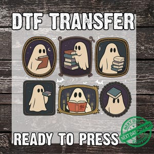 Ghost Reading Book Ready to Press DTF, Librarian Ghost Print, Halloween Teacher Gift Print, Black Cat And Book DTF, Heat Press DTF Transfer