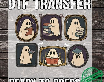 Ghost Reading Book Ready to Press DTF, Librarian Ghost Print, Halloween Teacher Gift Print, Black Cat And Book DTF, Heat Press DTF Transfer