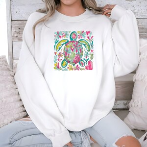 Floral Turtle DTF Transfer, Ready to Press, Watercolor Sea Turtle with Flowers, Ocean Life Shirt Design for Beachy Vibes 画像 5