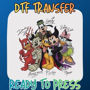 Disney Halloween Squad DTF Transfer Ready to Press, Spooky Mickey Minnie Donald Heat Design, Autograph Iron On Decal, Theme Park Shirt DIY