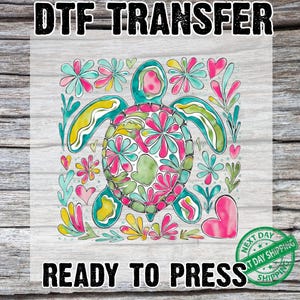 Floral Turtle DTF Transfer, Ready to Press, Watercolor Sea Turtle with Flowers, Ocean Life Shirt Design for Beachy Vibes