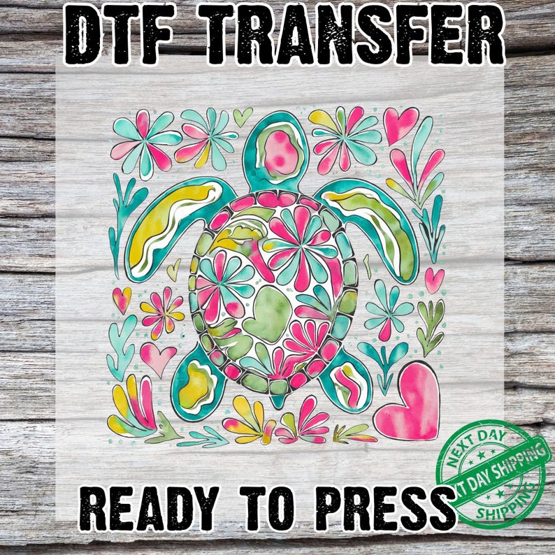 Floral Turtle DTF Transfer, Ready to Press, Watercolor Sea Turtle with Flowers, Ocean Life Shirt Design for Beachy Vibes