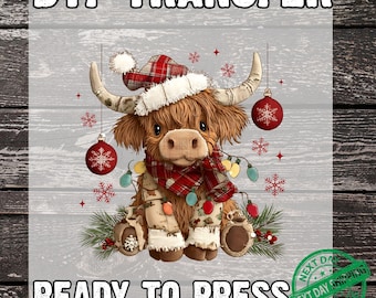 I'm Fine Everything is Fine Dtf Transfer, Ready To Press, Christmas Gift Dtf, Funny Christmas Dtf, Cute Highland Cow Dtf, Christmas lights