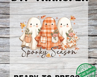 Cute Ghost Pumpkin Fall DTF Transfer, Halloween Ready to Press, Spooky Season DTF, Spooky Ghost Dtf Heat Press, Fall Iron On Transfer