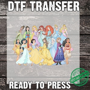 Princess Watercolor DTF Transfer,Princesses Coquette Heat Transfer, Disney Princesses Ready To Press,  Disneyland Family Trip Birthday DTF