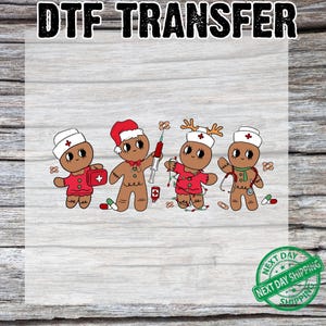 Gingerbread Nurse Christmas DTF Transfer: Ready for press, Retro Heat Press Print, Christmas Nurse Gift, iron on transfer