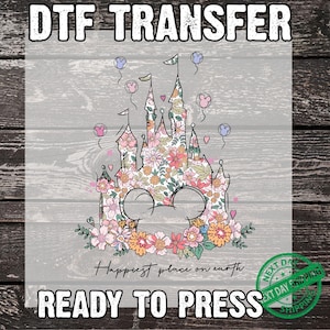 Floral Castle DTF Transfer: Happiest Place on Earth, Ready To Press