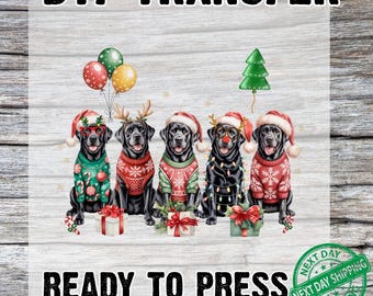 Black Labrador Christmas DTF Transfer, Ready to Press