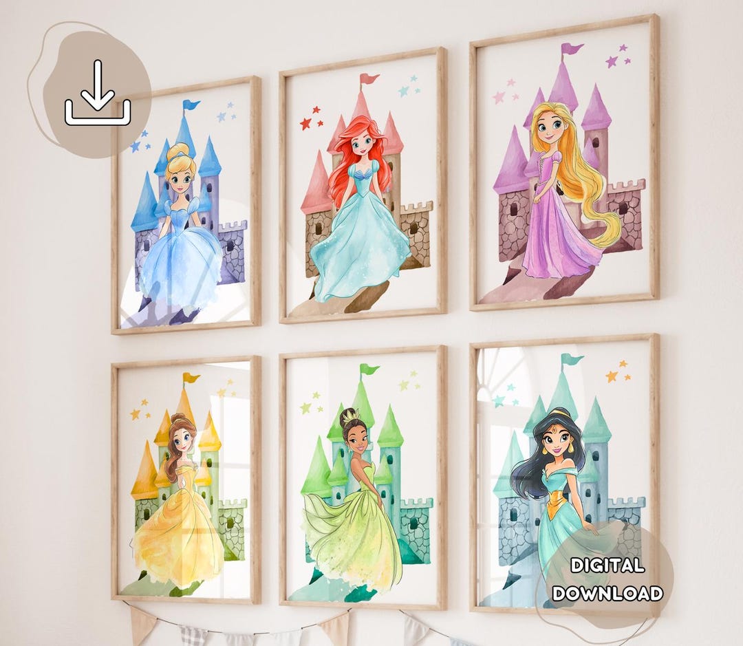 Set of 6 Princesses Poster - Printable Princess Castle, Baby Shower ...