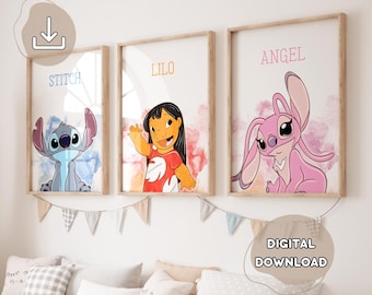 3 Minimalist Stitch Posters Lilo & Stitch, Ohana Means Family, Stitch Wall Art, Digital Download, Stitch Printable Posters, Nursery Wall Art