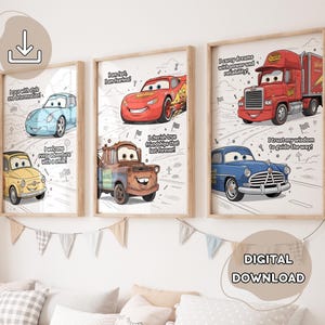 3 láminas motivacionales de Rayo McQueen, póster infantil con mensajes de afirmación, láminas para niños, arte mural de coches, guardería, decoración de habitación infantil, fiesta de cumpleaños