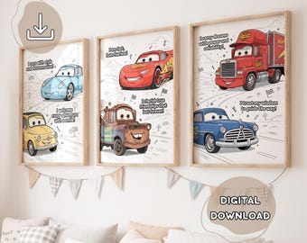 3 Motivational Lightning McQueen Prints, Affirmation Kids Poster, Prints for Kids, Cars Wall Art, Nursery, Boys Room Decor, Birthday Party