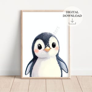 Decoración de vivero de animales árticos - Impresiones de vivero de pingüinos - Arte de pared ártica de aventura - Decoración de vivero neutral de género - Pintura de acuarela animal
