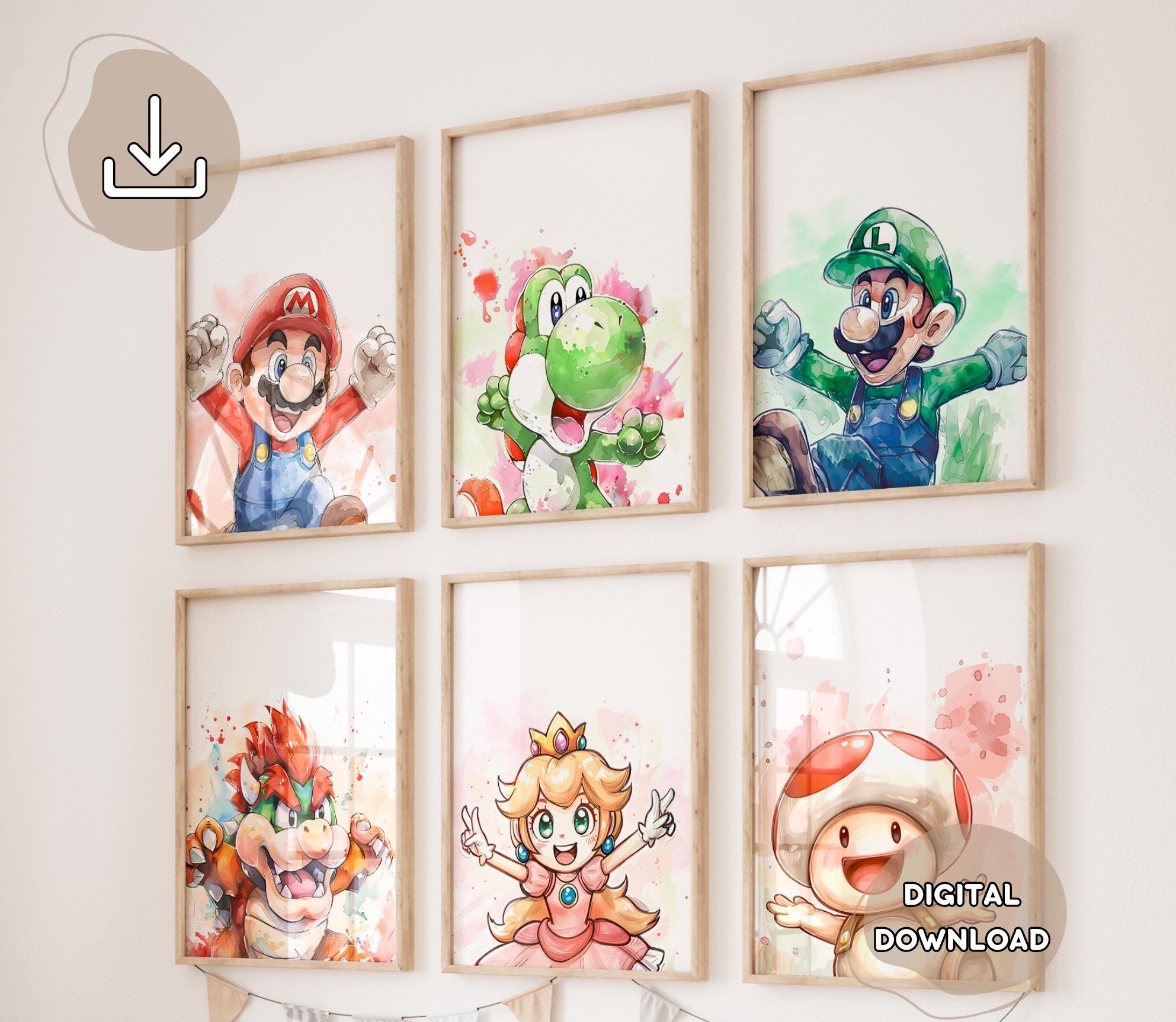 6 Watercolor Super Mario Bros Prints - Kids Room Decor, Mario & Luigi ...