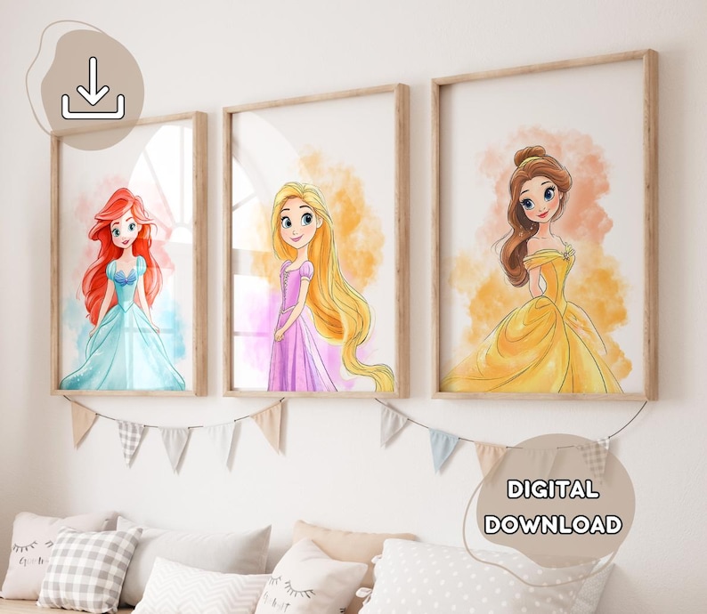 3 Printable Princesses Posters - Princesses Fairy Tale, Baby Girls Room ...