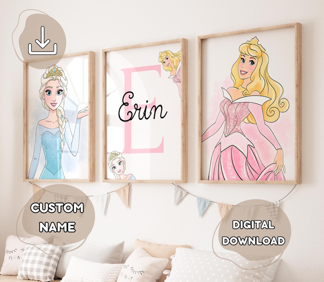 3 Personalized Inspired Princess Posters - Girls Wall Art Decor