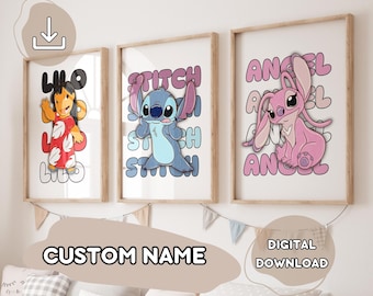 Set Of 3 Modern Stitch Posters - Lilo & Stitch, Ohana Means Family, Stitch Wall Art, Digital Download, Stitch Printable Posters, Decoration
