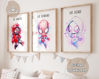 3 Affirmation Spidey Prints - Spidey and His Amazing Friends, Superhero Wall Art, Prints for Kids, Boys Room Decor, Party Decoration Room