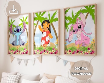 3 Hawaii Stitch Posters Lilo & Stitch, Ohana Means Family, Stitch Wall Art, Digital Download, Stitch Printable Posters, Nursery Wall Art